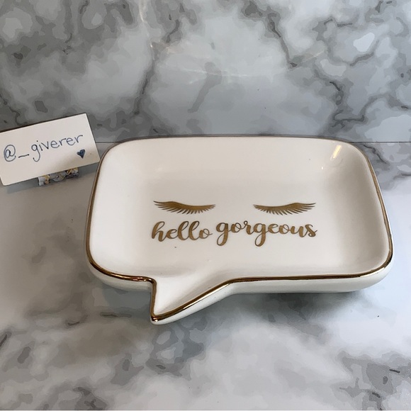 “Hello Gorgeous” Gold Eyelash Design Trinket Jewelry Dish - Picture 7 of 15